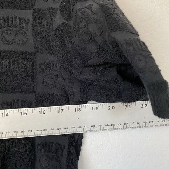 Smiley + H&M Polo Shirt Mens Black Embossed Textured Print AOP Y2K Style Size XS - Picture 8 of 9